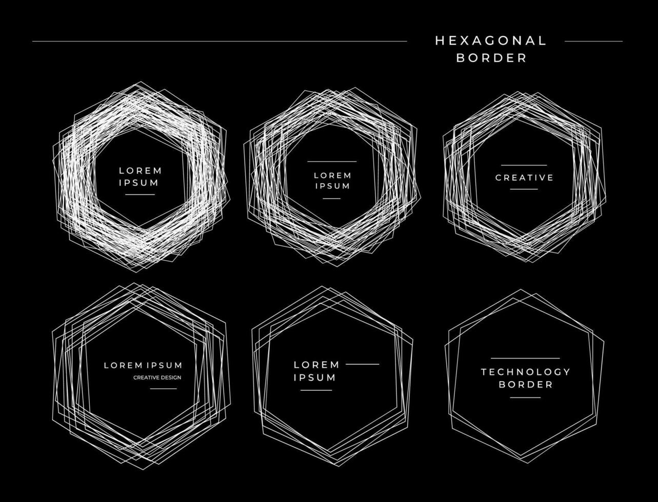 conjunto de resumen hexagonal mezcla línea frontera logo. Escribiendo línea hexágono marco. vector