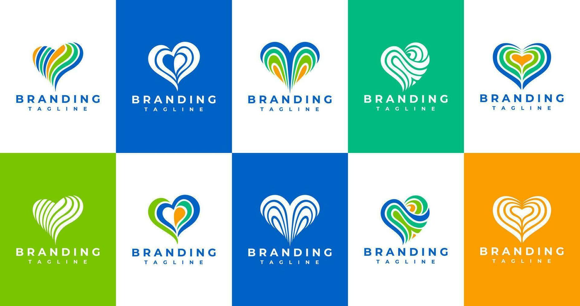 Colorful line abstract heart logo design set. Modern fun love heart logo brand. vector