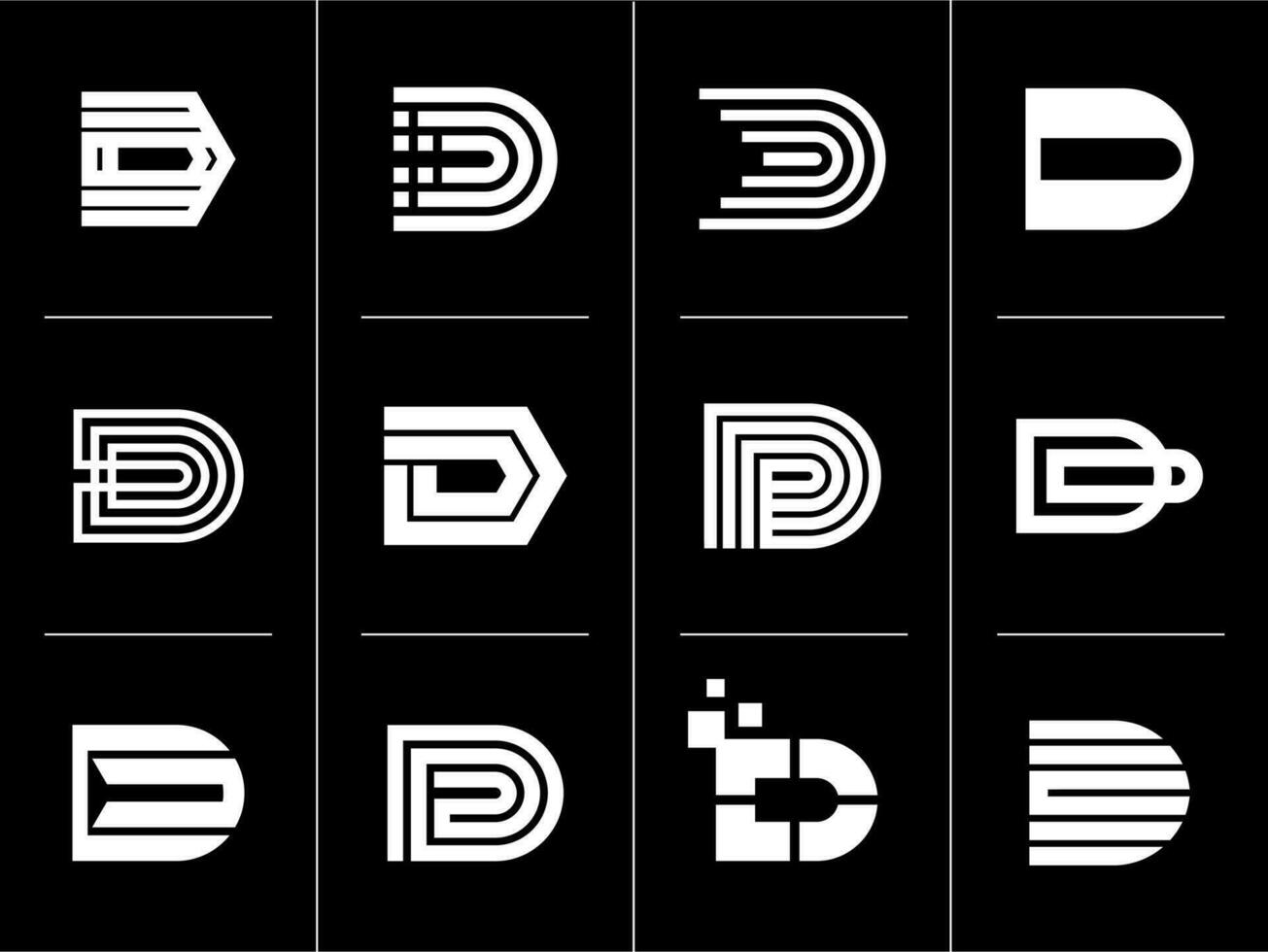 Digital business line letter D logo design. Modern technology initial D logo set. vector