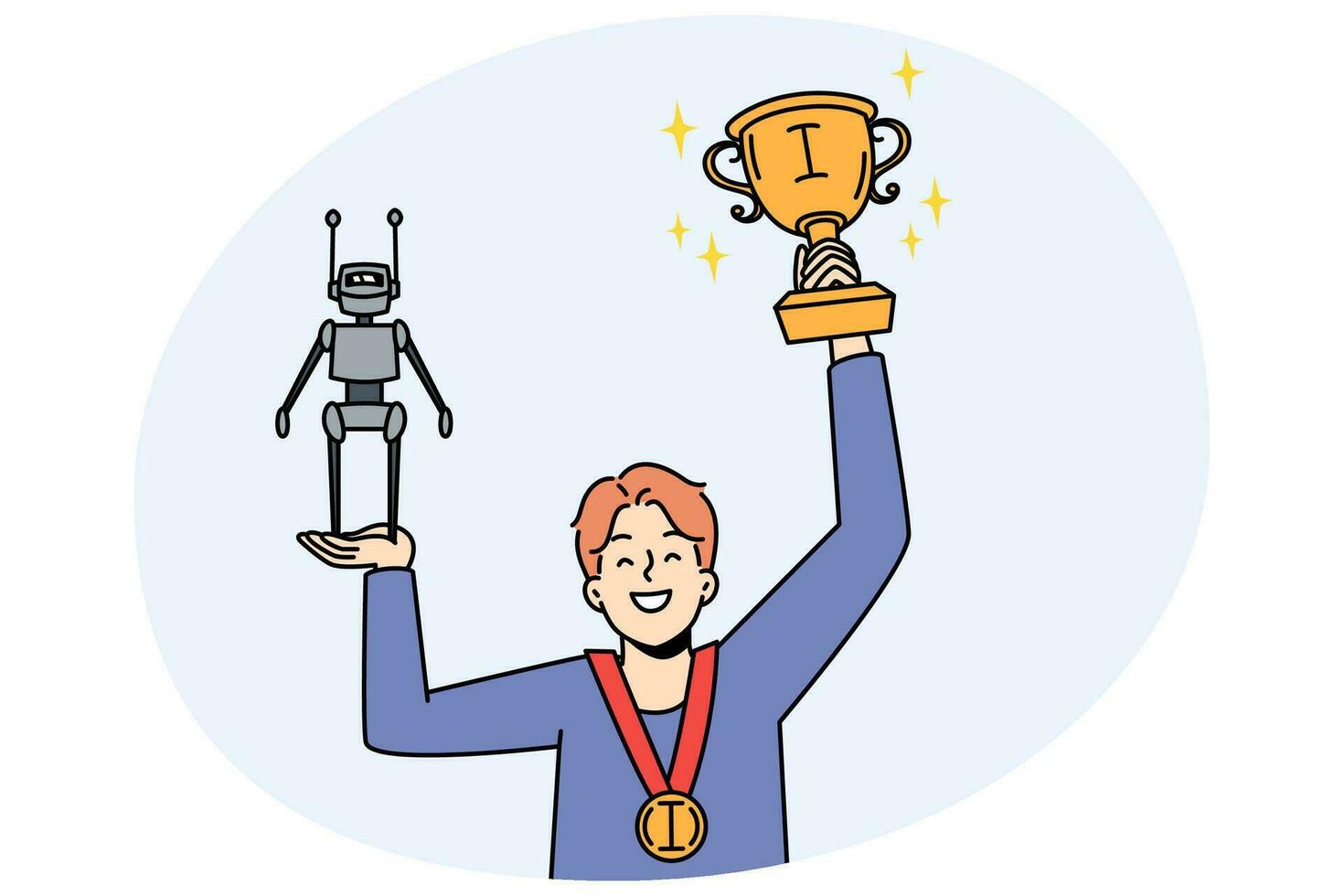 Happy boy win prize for robot creating vector