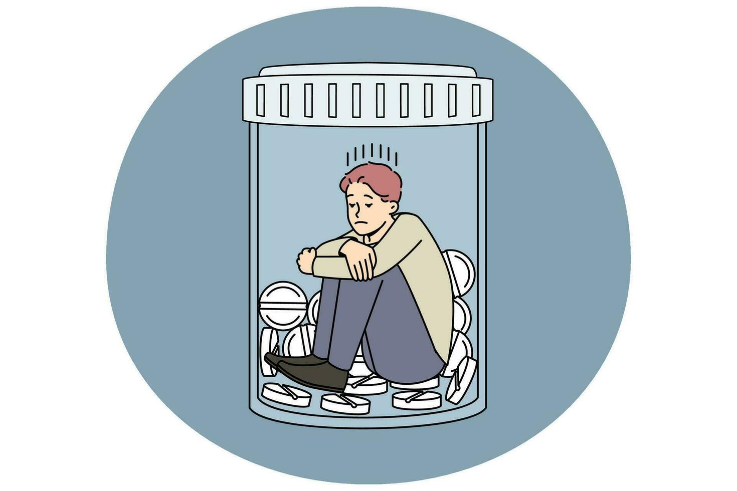 Unhappy man suffer from medication addiction vector