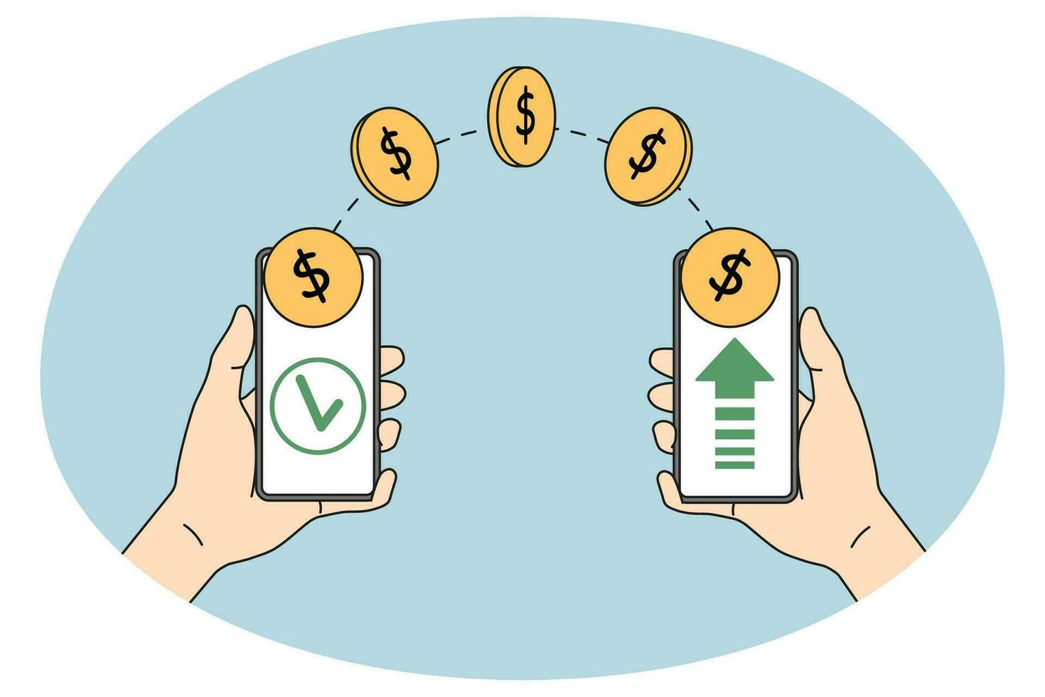 People sending money via wireless mobile transfer vector