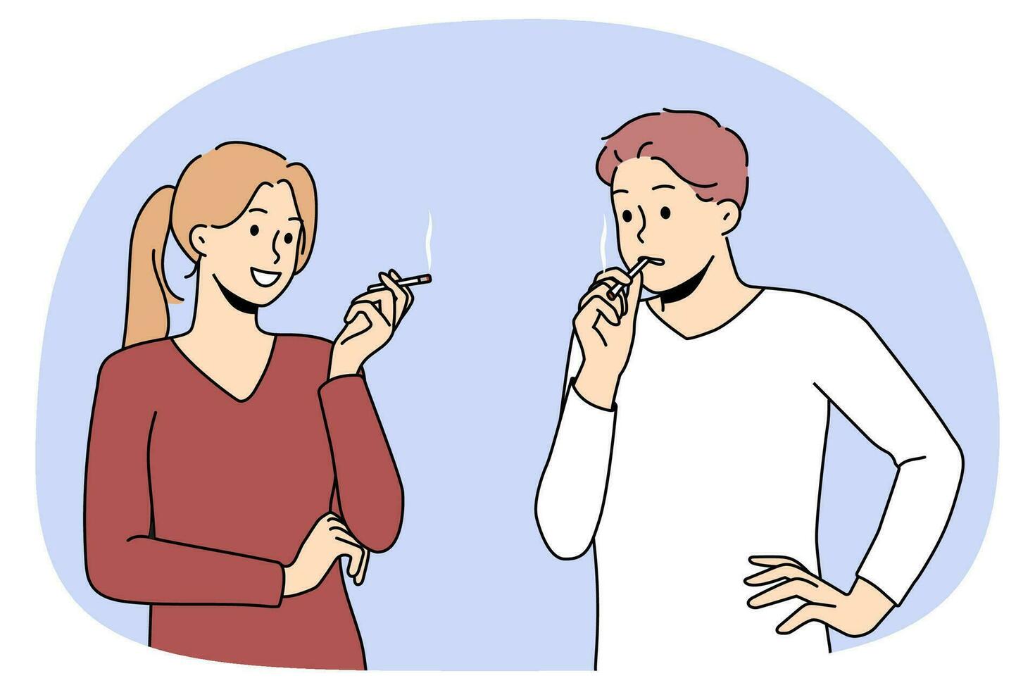Couple with cigarettes smoking vector