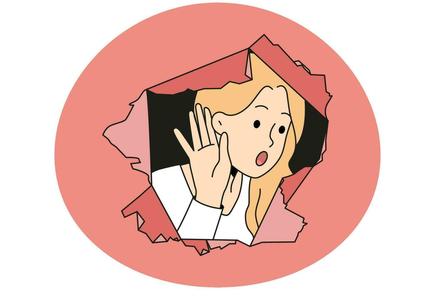 Woman peep through hole curious for gossips vector