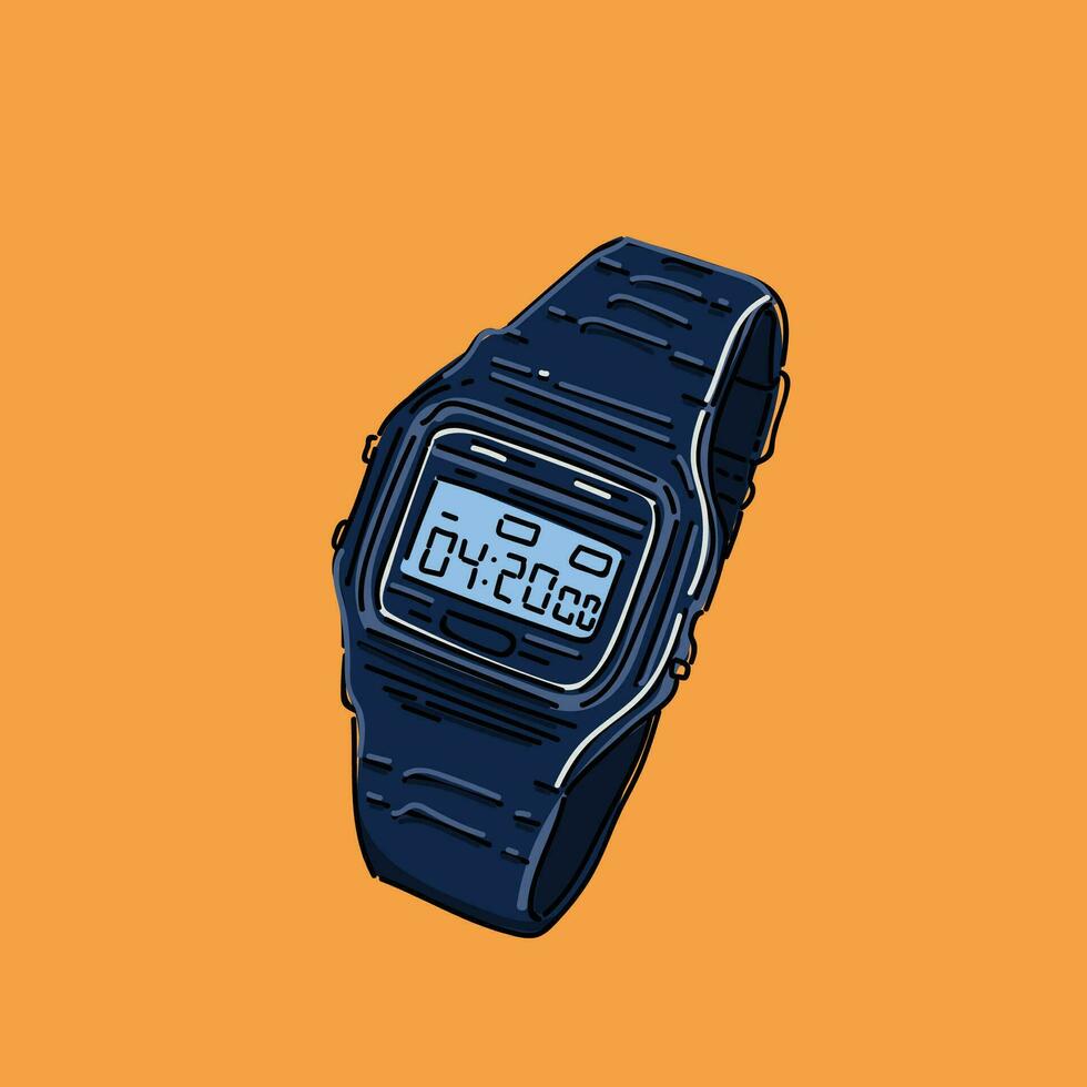 un azul clásico digital reloj ilustración diseño vector en naranja antecedentes