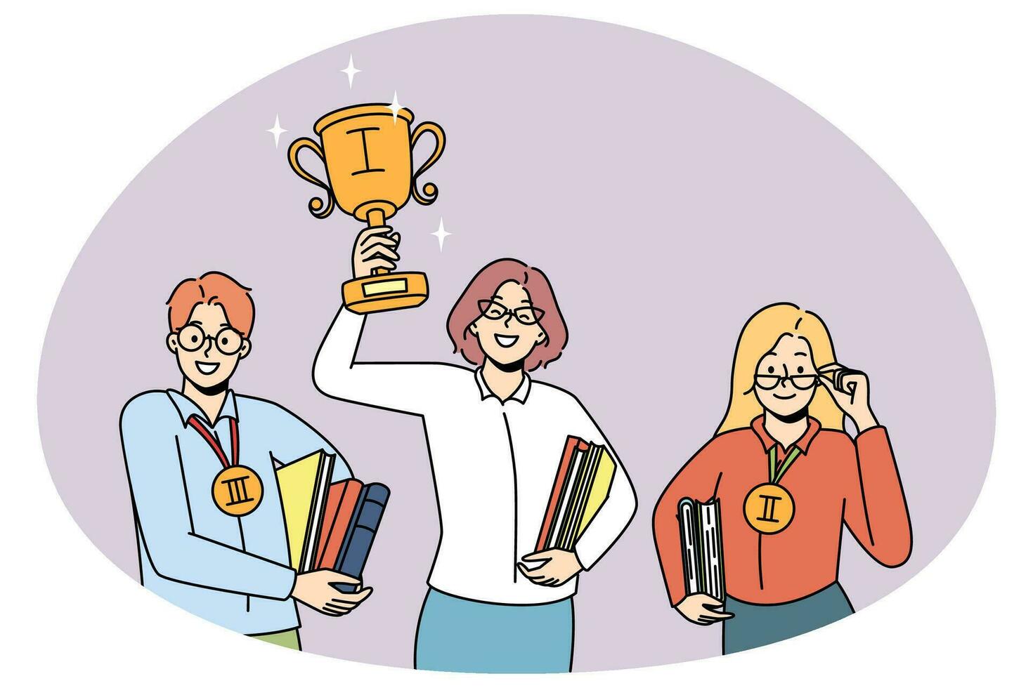Happy woman winner with trophy vector