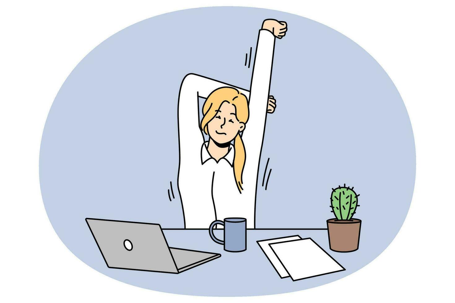 Female employee stretching at workplace vector