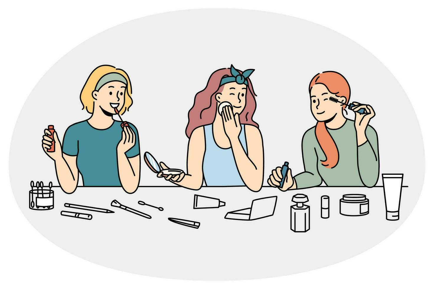 Happy girls applying makeup vector