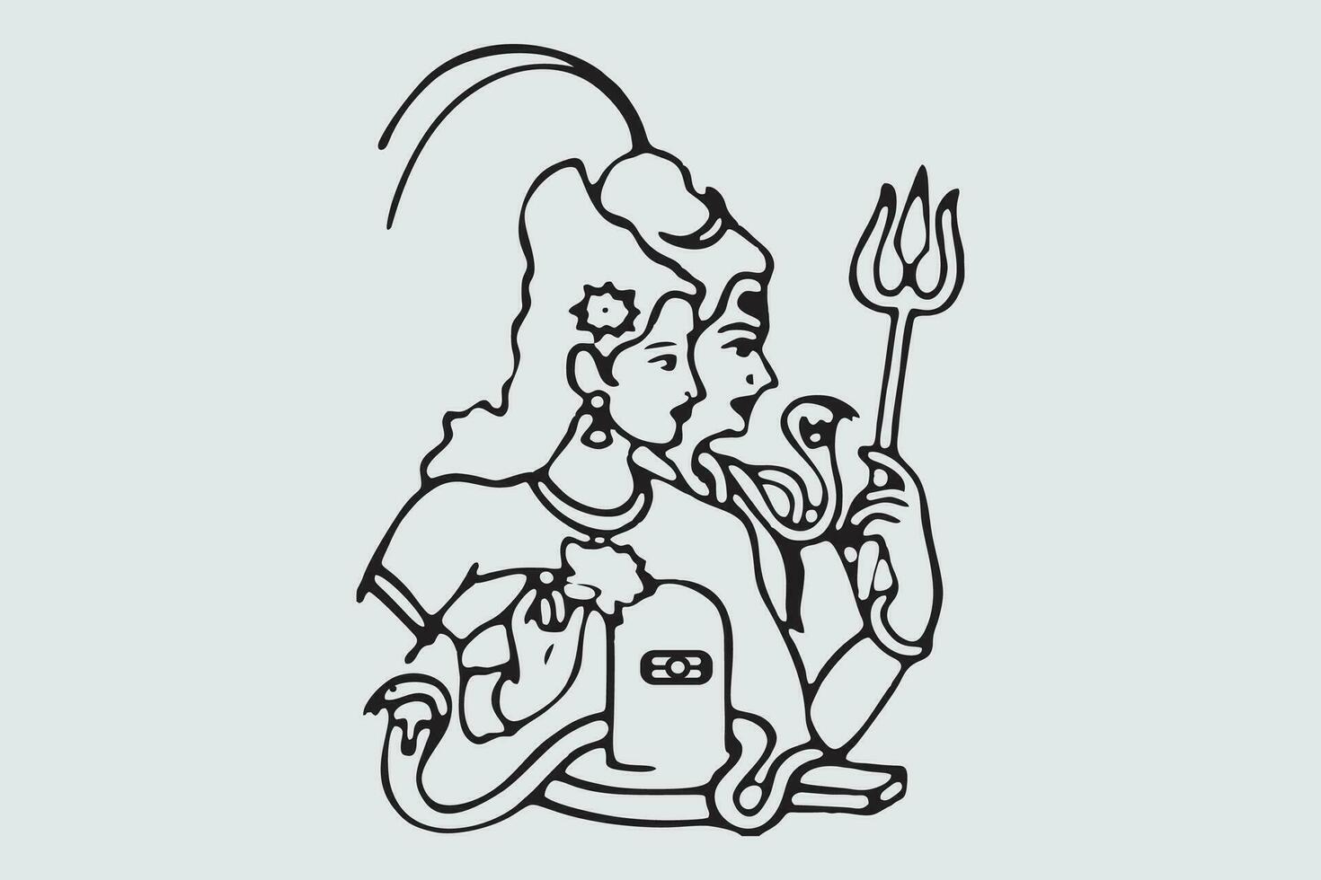 Vector graphic of Lord Shiva with goddess Parvati. Individually on a white background.