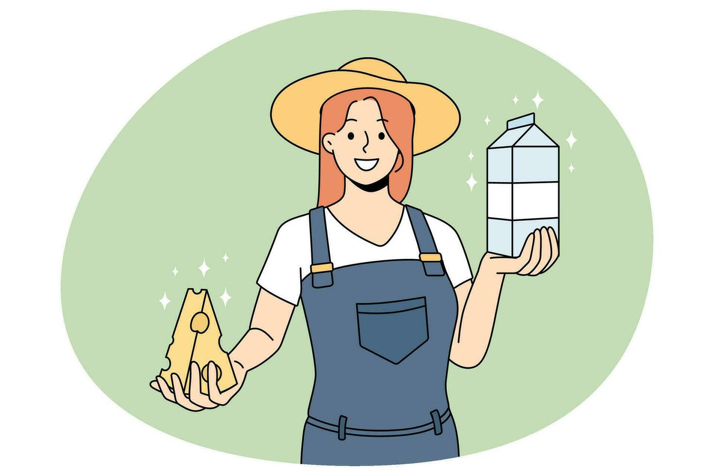 hembra granjero oferta orgánico lechería productos vector