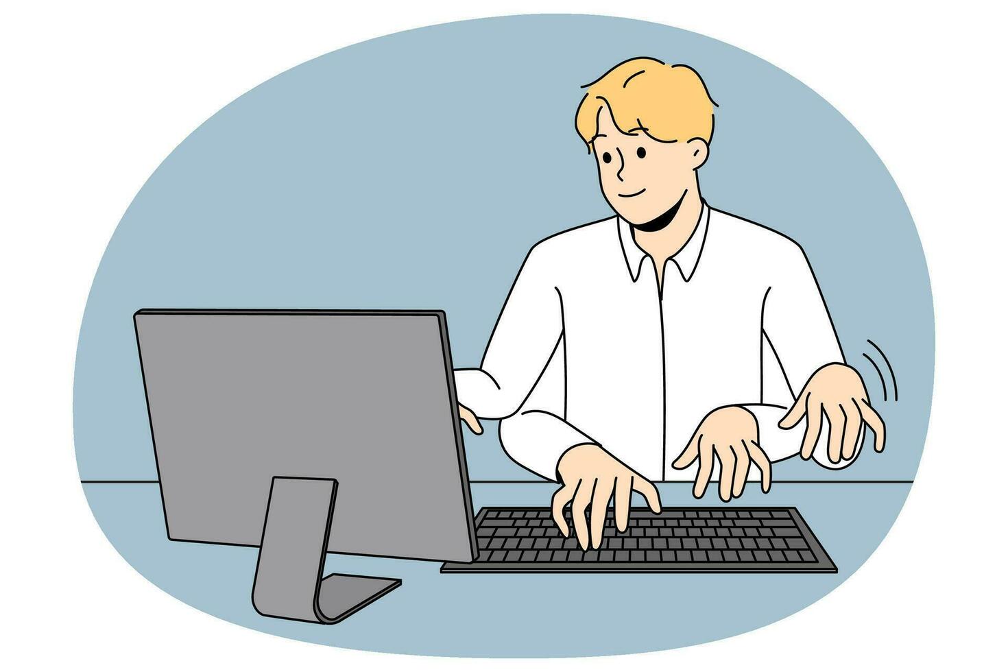 Businessman typing on computer with numerous hands vector