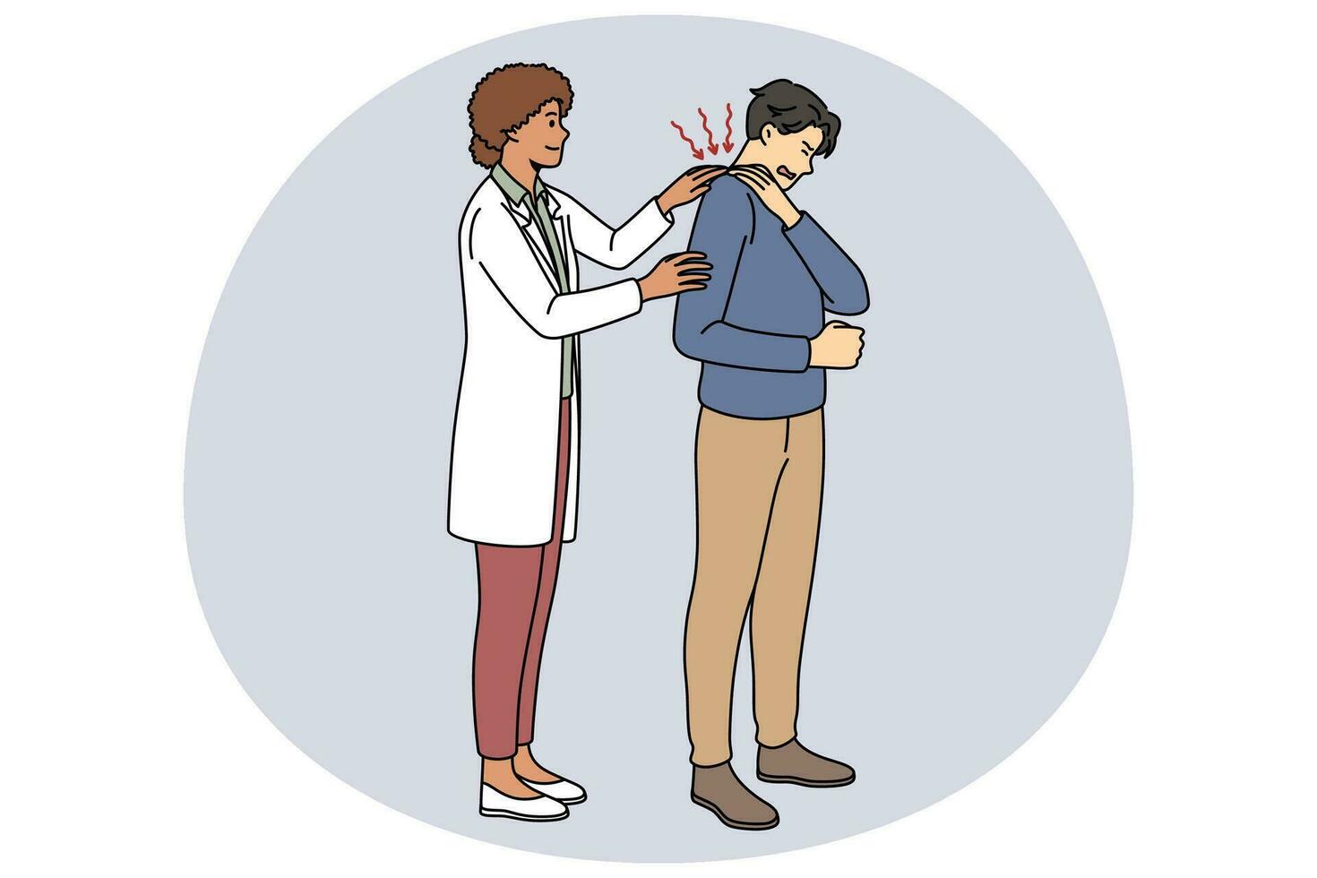 Doctor helping male patient with backache vector