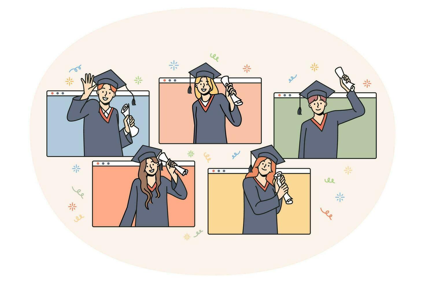 Happy students graduate online vector