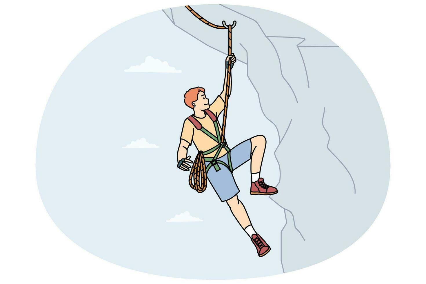 Man climbing mountain with special equipment vector