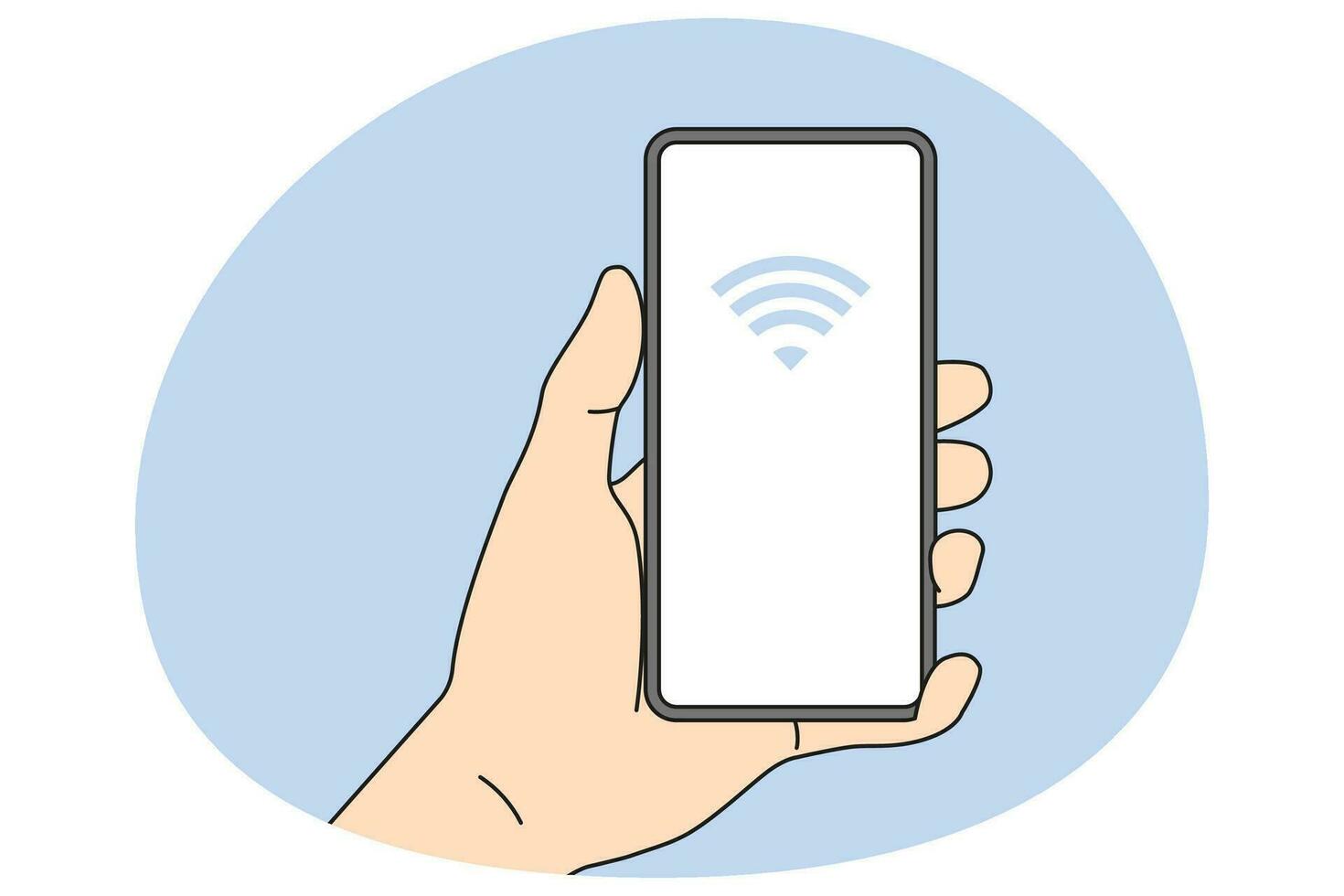 Person holding cellphone with NFC on screen vector