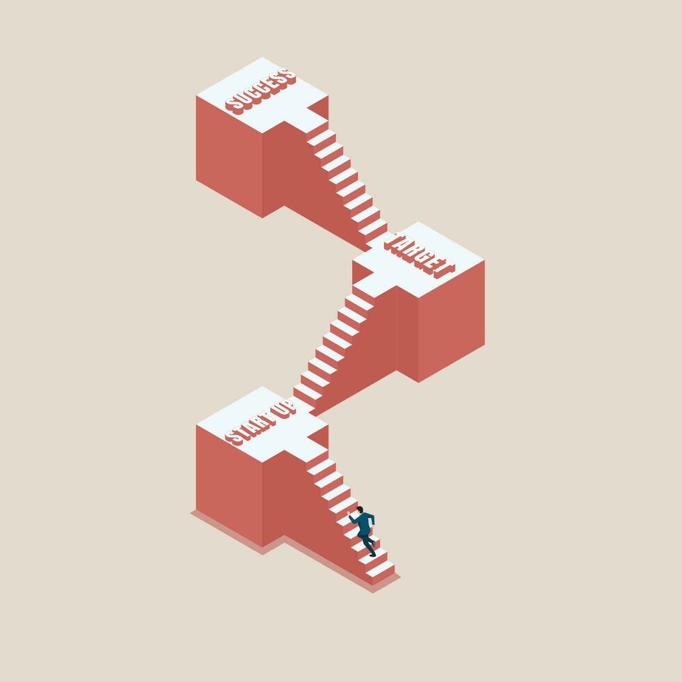 Businessman run up staircase three steps vector