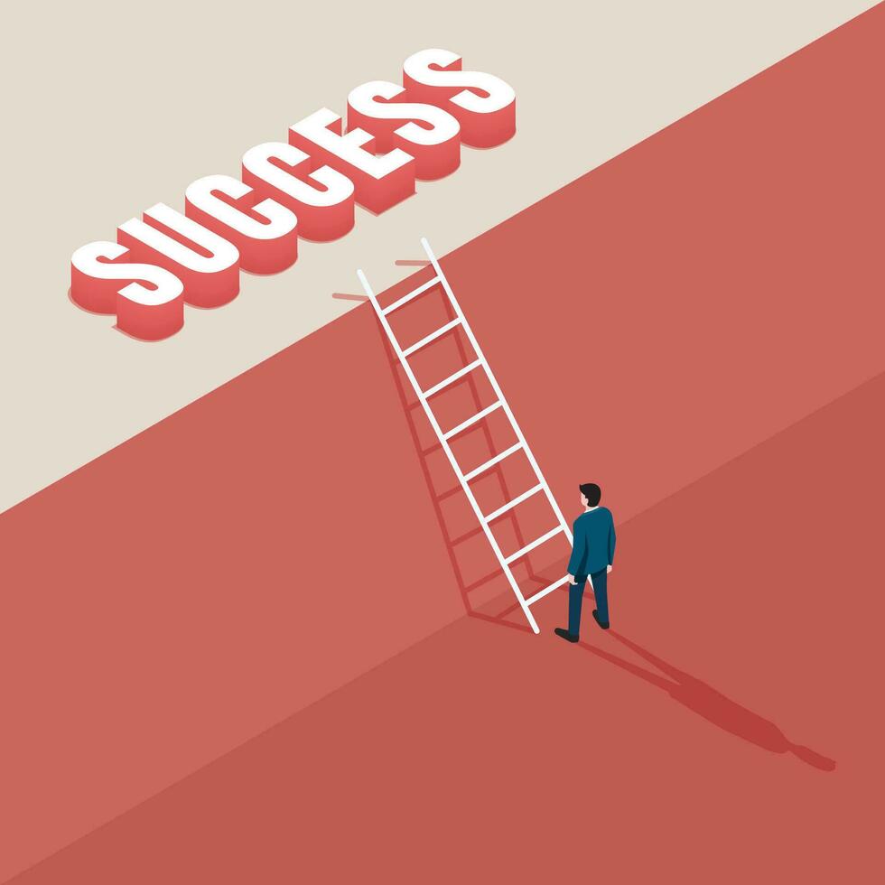Businessman standing and looking at ladder up to success vector