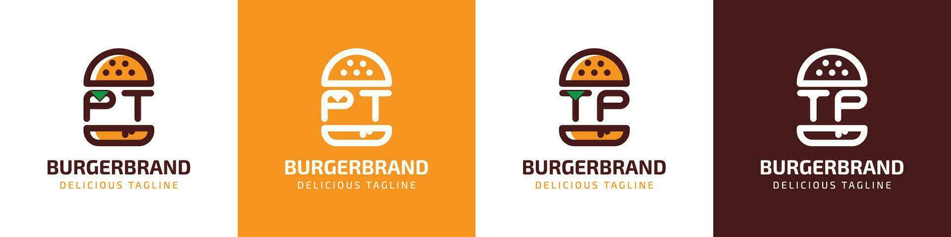 letra pt y tp hamburguesa logo, adecuado para ninguna negocio relacionado a hamburguesa con pt o tp iniciales. vector