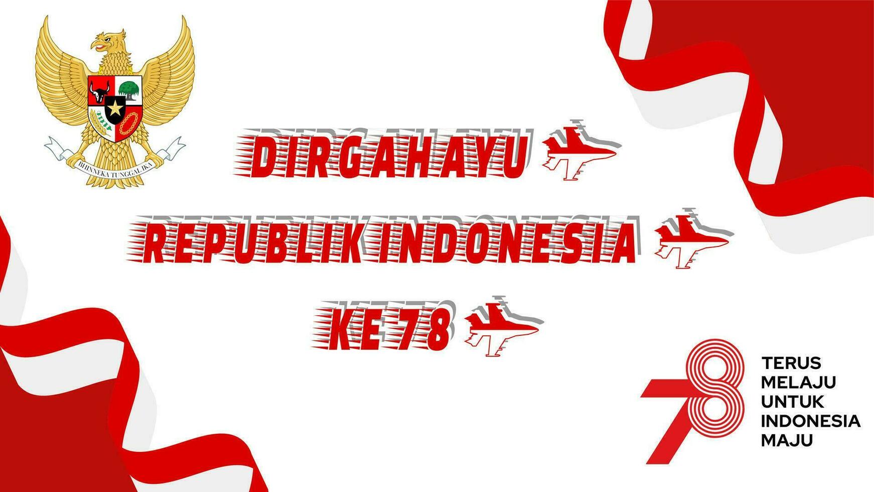 Indonesia flag ribbon background, The 78th Independence day of Indonesia white red vector illustration