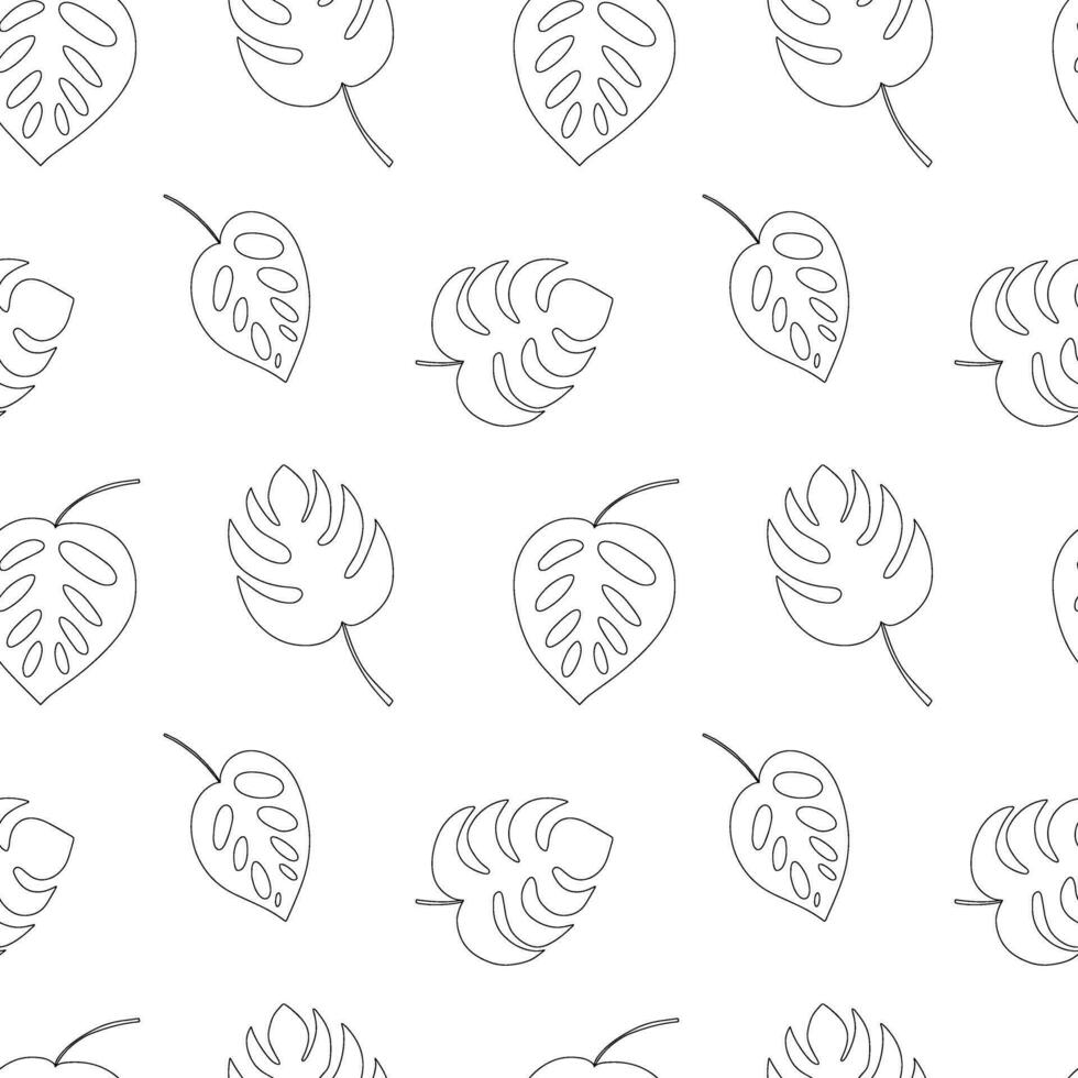 Monstera leaf seamless pattern. Vector monstera doodle pattern