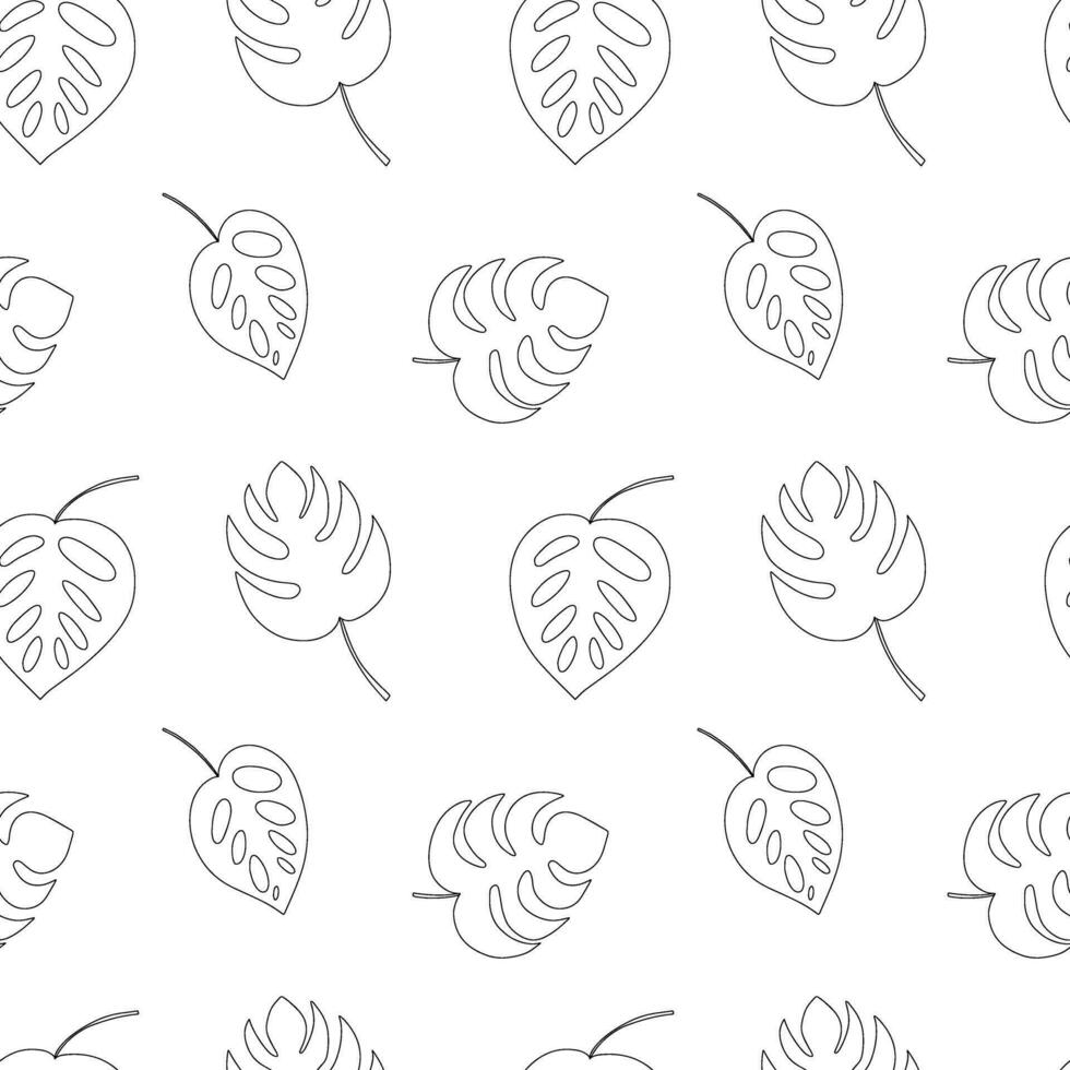 Monstera leaf seamless pattern. Vector monstera doodle pattern