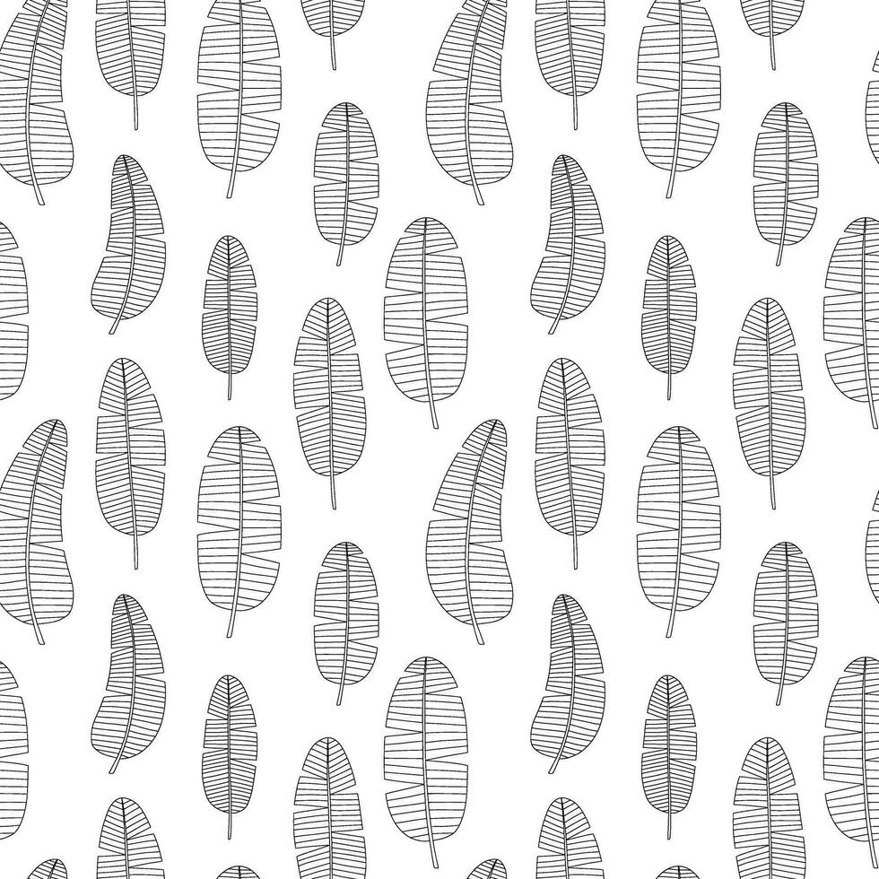 Banana leaves vector seamless pattern. Banana leaves sketches pattern
