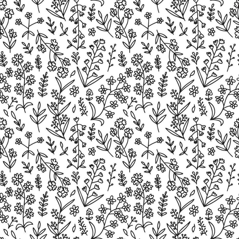 Doodle summer flowers seamless pattern. Vector mille fleur pattern on white background.