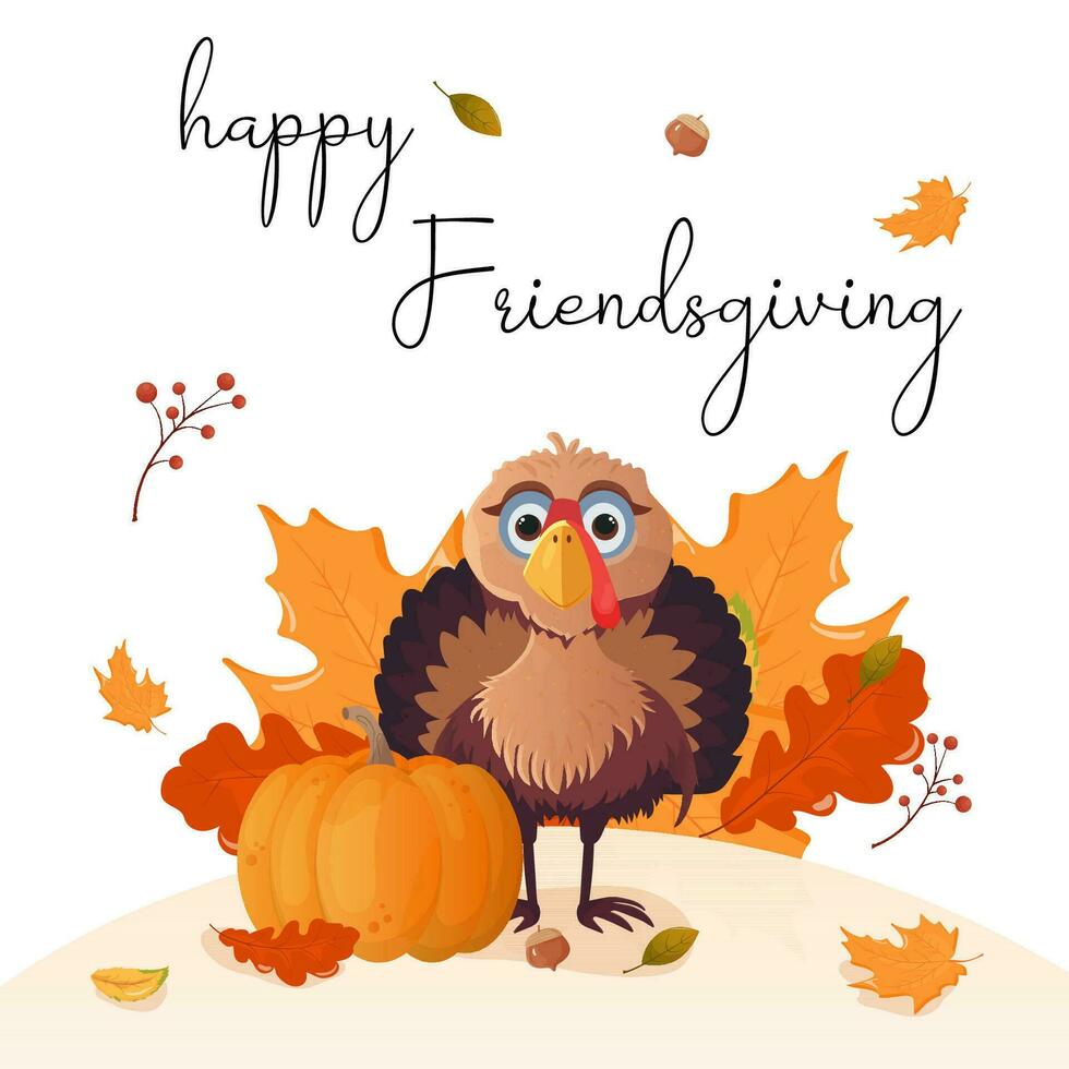 Thanksgiving thanksgiving card turkey leaves berries and pumpkin vector