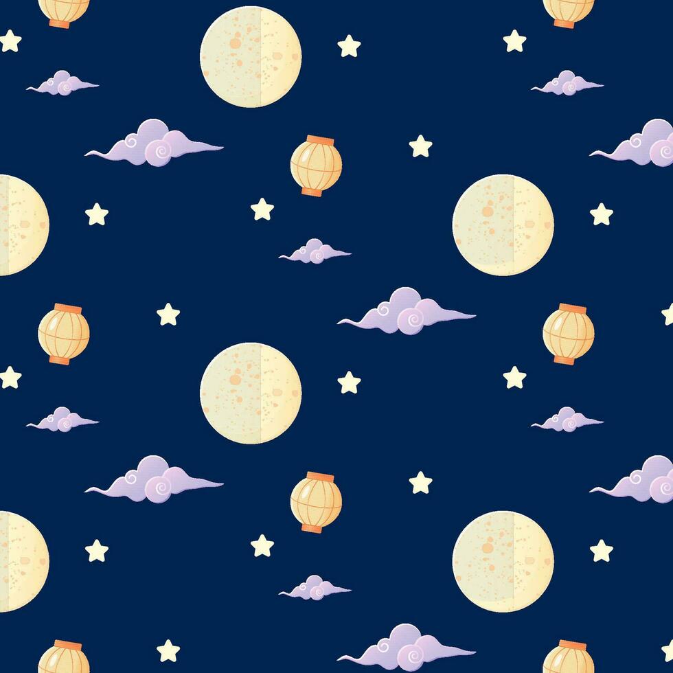 Seamless Mid-Autumn Festival pattern mooncake and lantern vector