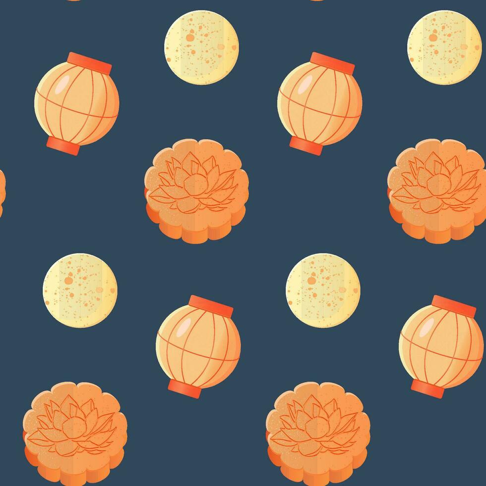 mid autumn festival pattern mooncake and Chinese lantern and moon vector