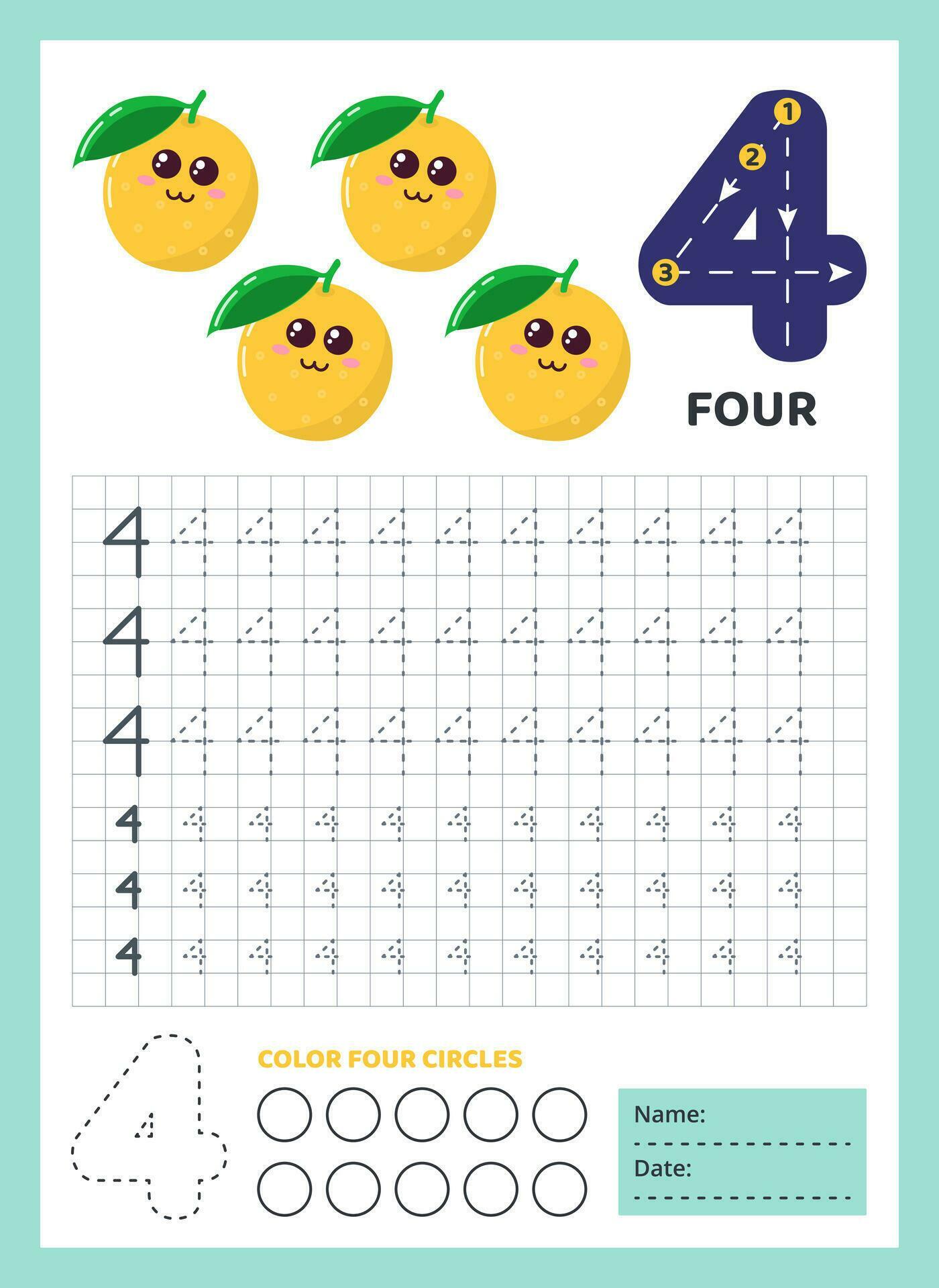 Numbers tracing practice. Writing number four. Tracing worksheet with ...