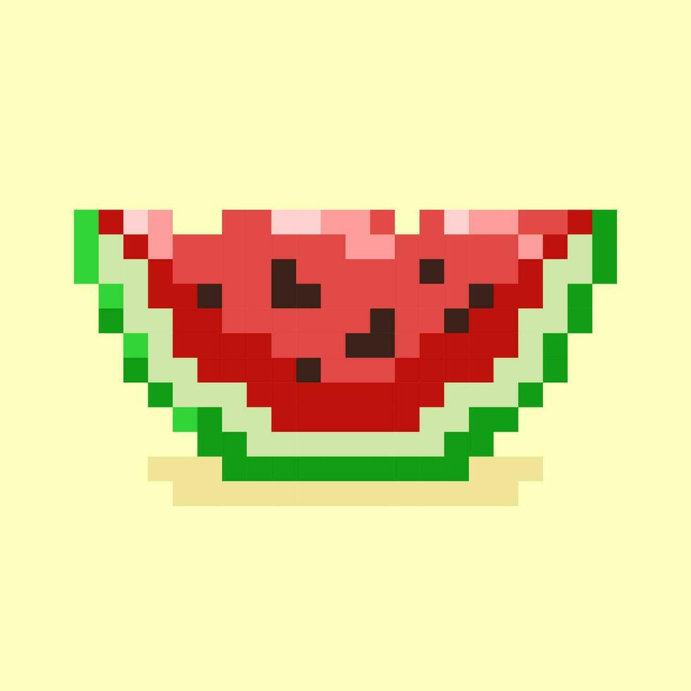 Watermelon icon. Retro 80s pixel art. Flat style. Old school food and fruit graphic design. isolated vector illustration. Design for web, sticker, mobile app, poster, card, banner.