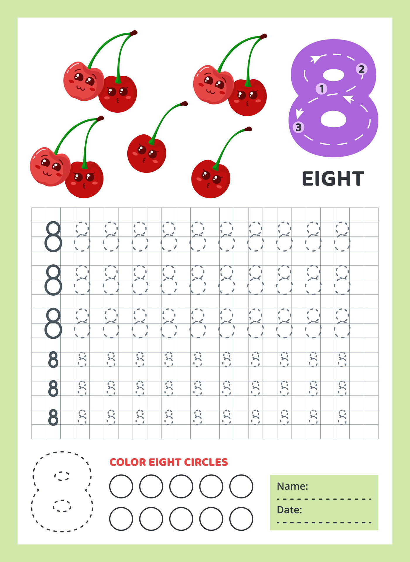 Numbers tracing practice. Writing number eight. Tracing worksheet with ...