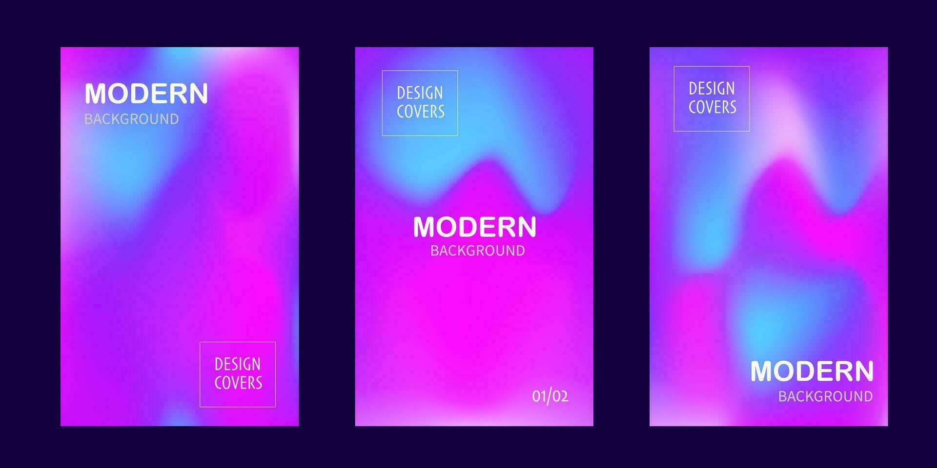 Set of covers design templates with vibrant gradient background. Trendy modern design. Applicable for placards, banners, flyers, presentations, covers and reports. Vector illustration. Eps10