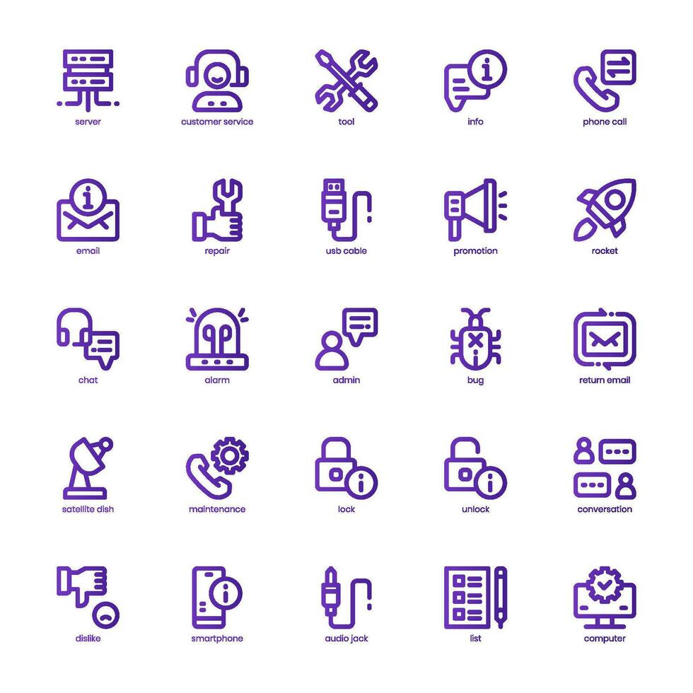 Tech Support Icon pack for your website design, logo, app, and user interface. Tech Support Icon basic line gradient design. Vector graphics illustration and editable stroke.