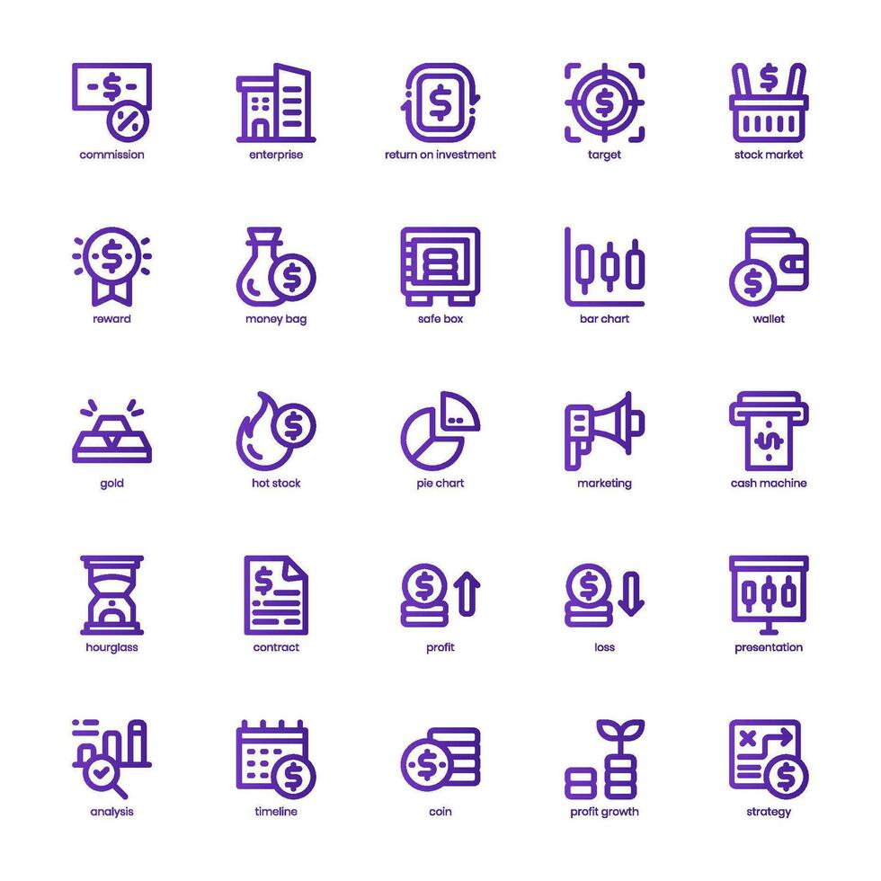Stock Market Icon pack for your website design, logo, app, and user interface. Stock Market Icon basic line gradient design. Vector graphics illustration and editable stroke.