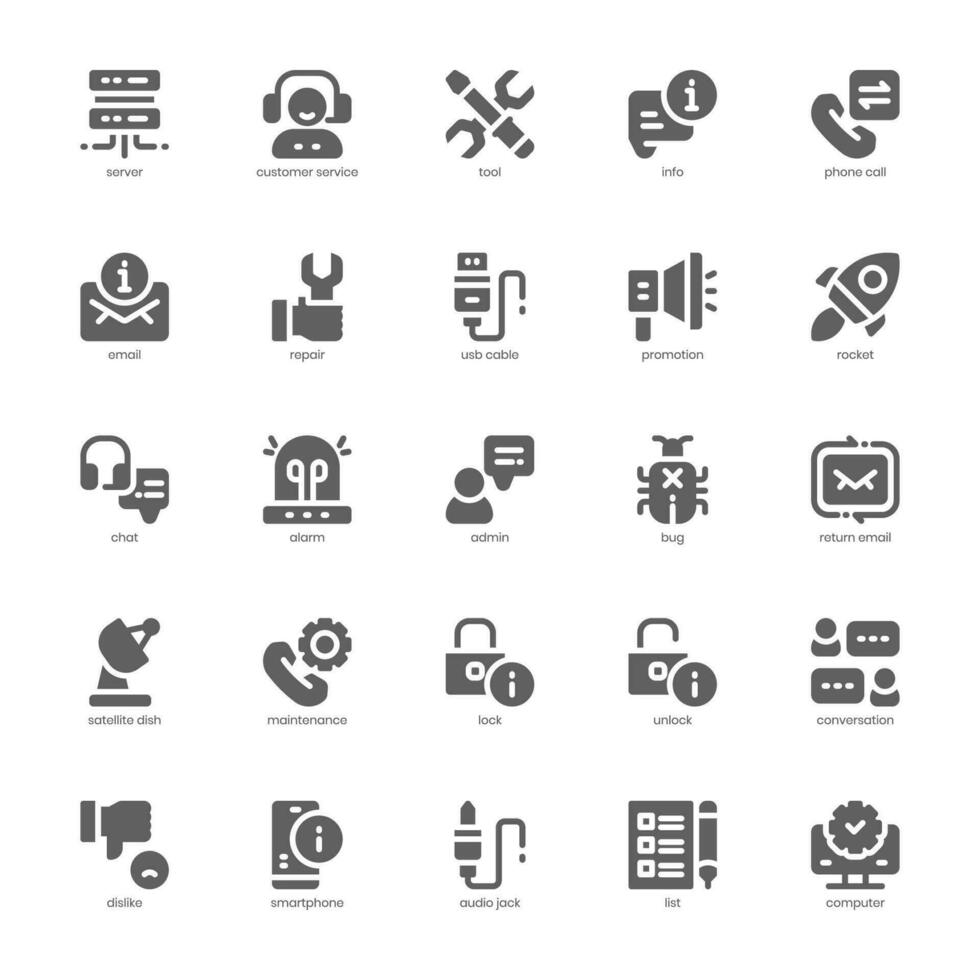 Tech Support Icon pack for your website design, logo, app, and user interface. Tech Support Icon glyph design. Vector graphics illustration and editable stroke.