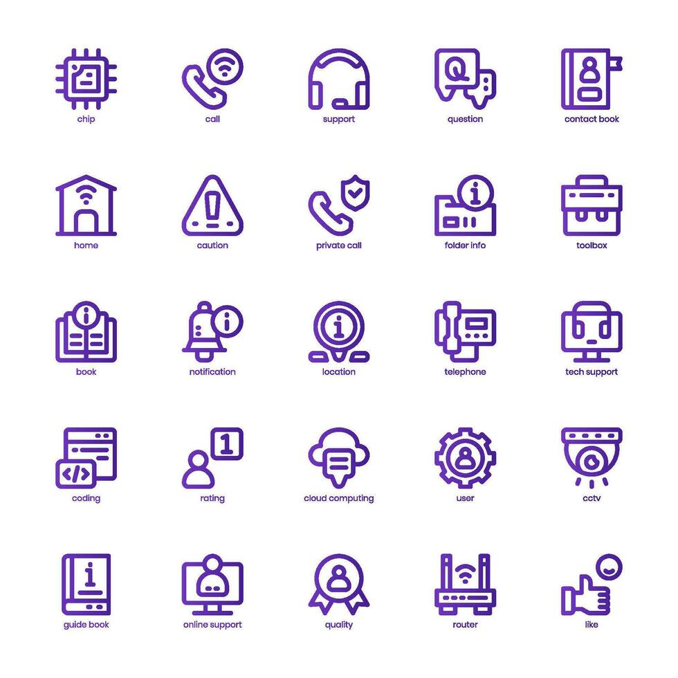 Tech Support Icon pack for your website design, logo, app, and user interface. Tech Support Icon basic line gradient design. Vector graphics illustration and editable stroke.