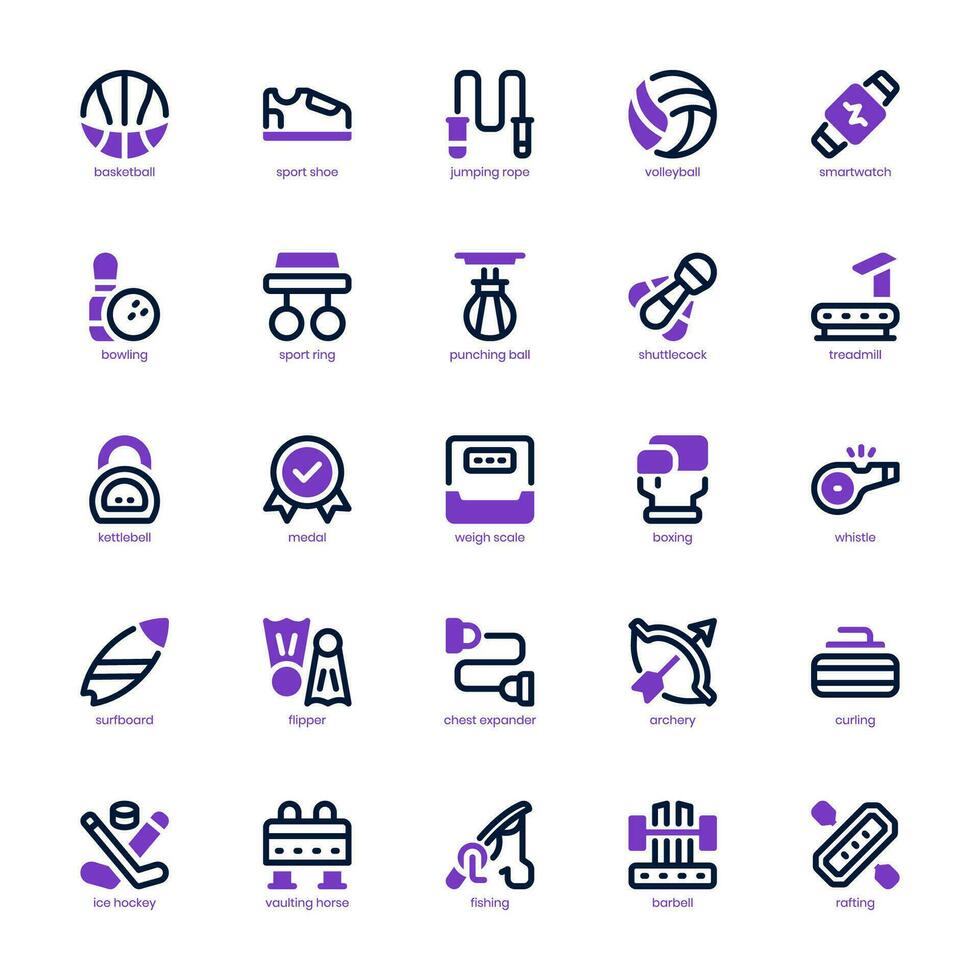 Sports Equipment Icon pack for your website design, logo, app, and user interface. Sports Equipment Icon mixed line and solid design. Vector graphics illustration and editable stroke.