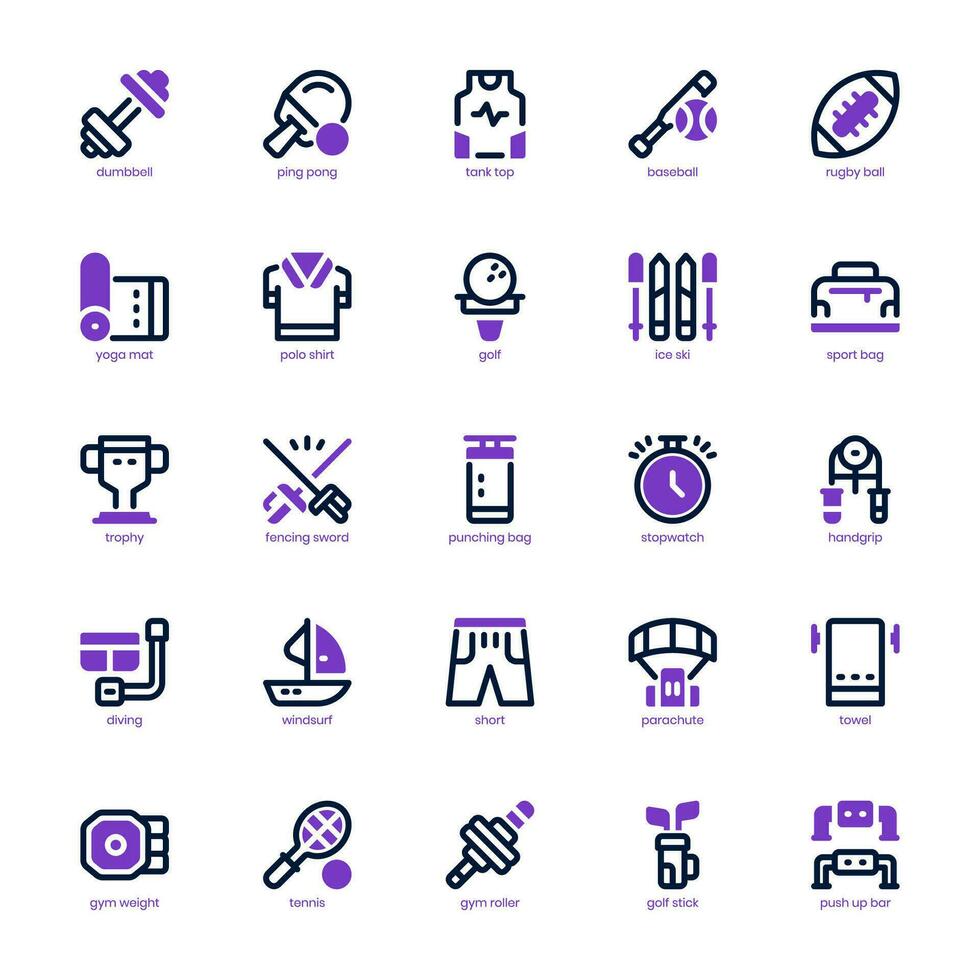 Sports Equipment Icon pack for your website design, logo, app, and user interface. Sports Equipment Icon mixed line and solid design. Vector graphics illustration and editable stroke.