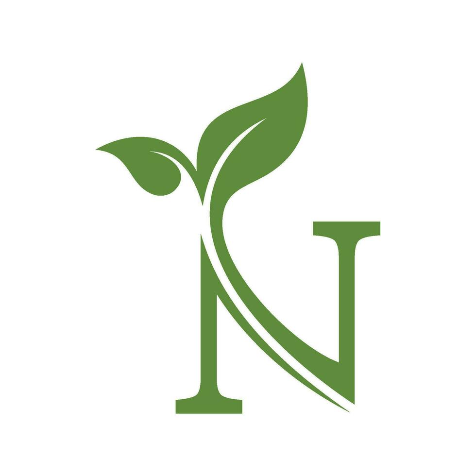 letter N with leaf concepts N logo template letter N icon nature logo template vector