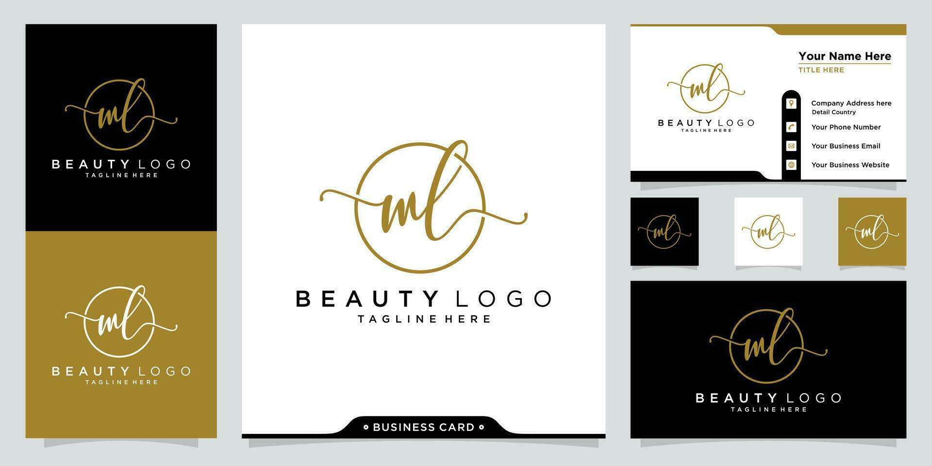 ML Initial handwriting logo vector with business card design