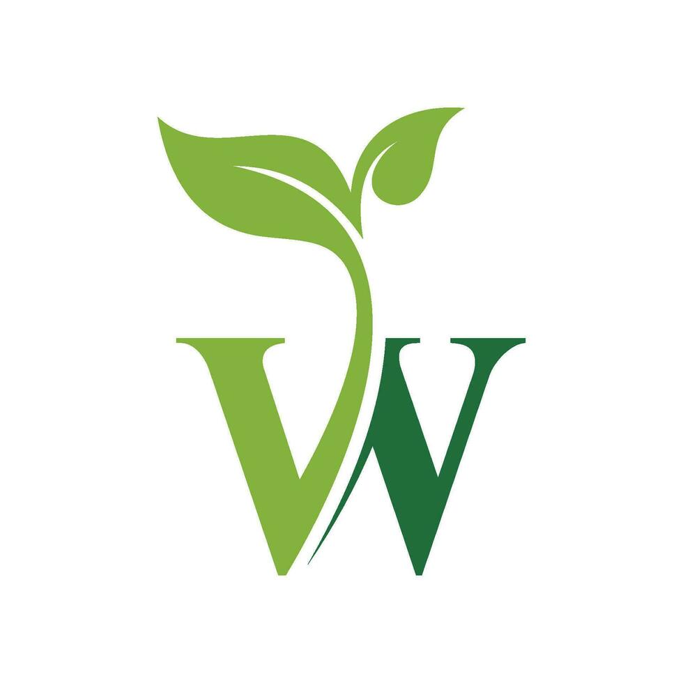 Initial Letter w With Leaf Luxury Logo. Green leaf logo Template vector Design.
