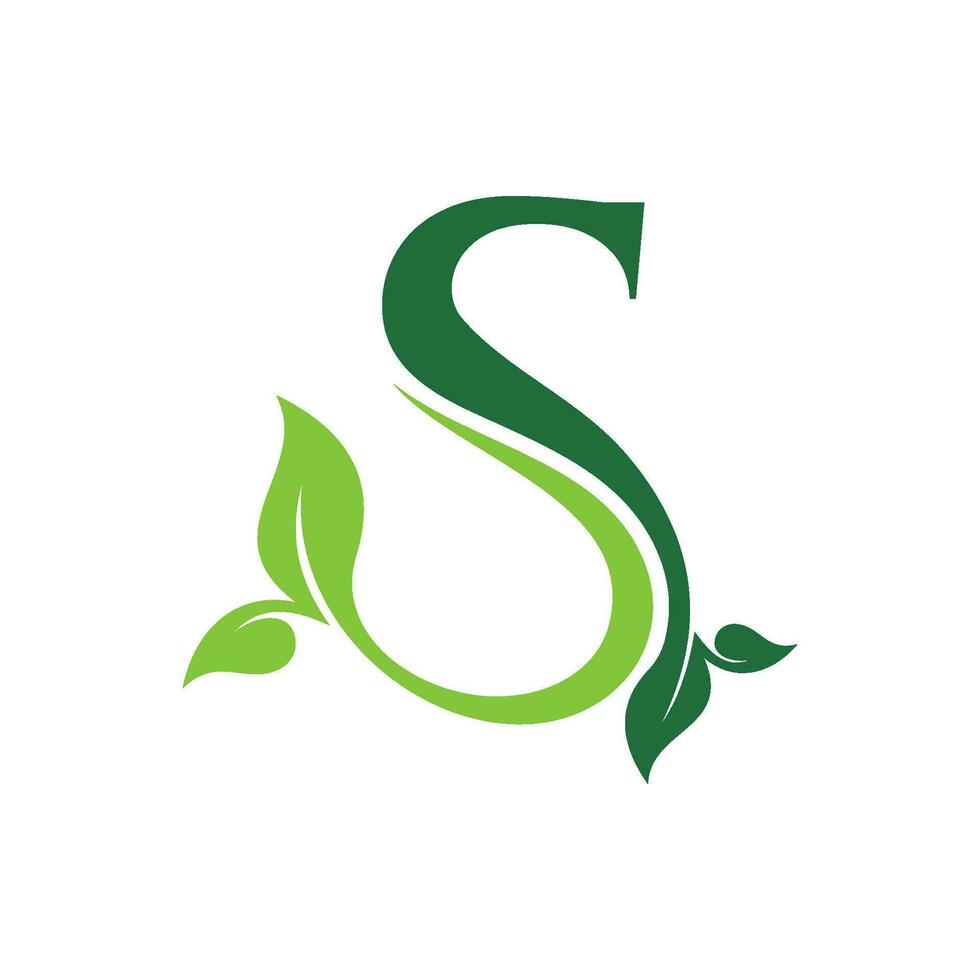 Initial Letter S With Leaf Luxury Logo. Green leaf logo Template vector Design.
