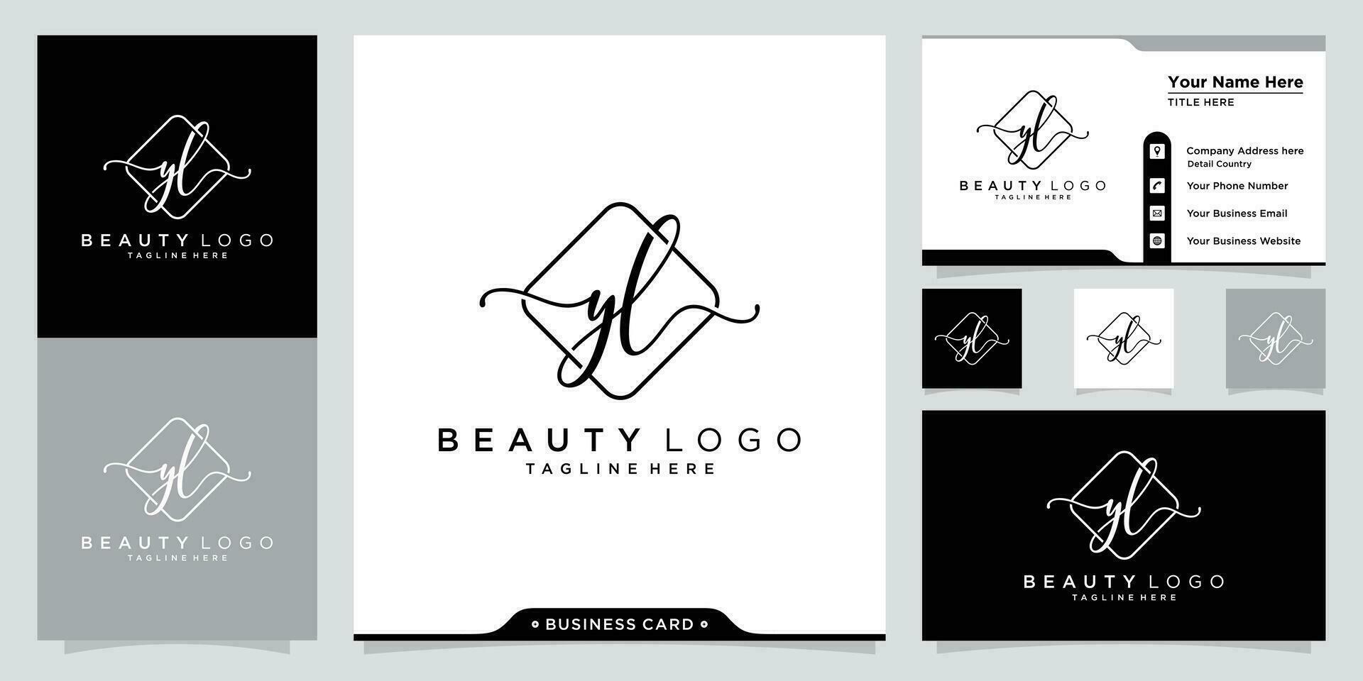 YL Initial handwriting logo vector with business card design