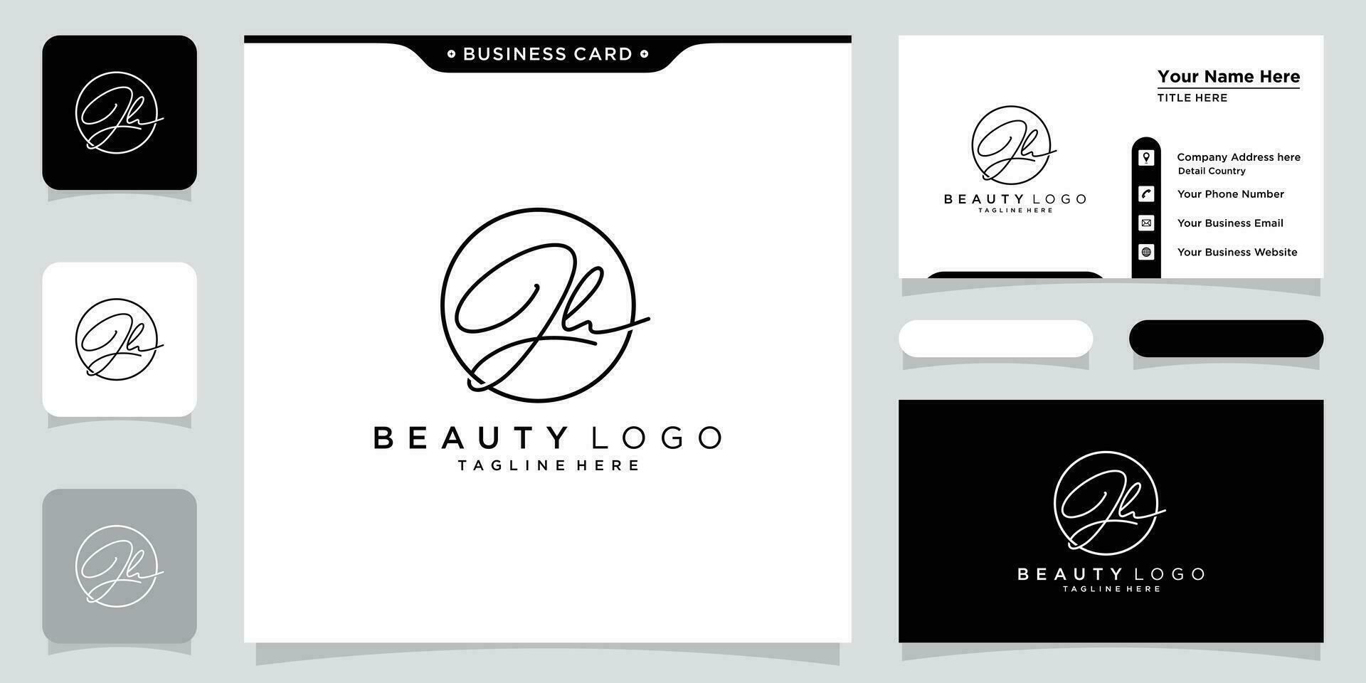 JH Initial handwriting logo vector with business card design