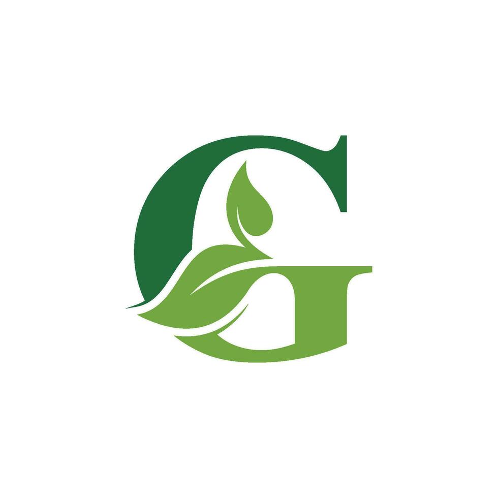 Initial Letter G With Leaf Luxury Logo. Green leaf logo Template vector Design.