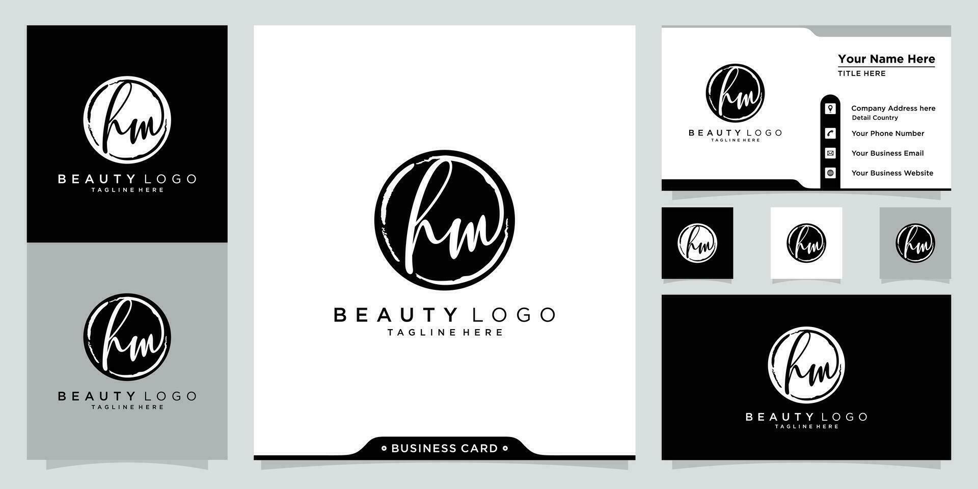 HM Initial handwriting logo vector with business card design