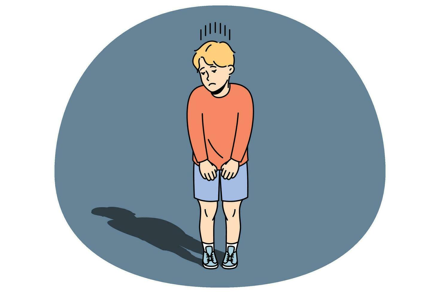 Unhappy small boy feel insecure and lonely vector