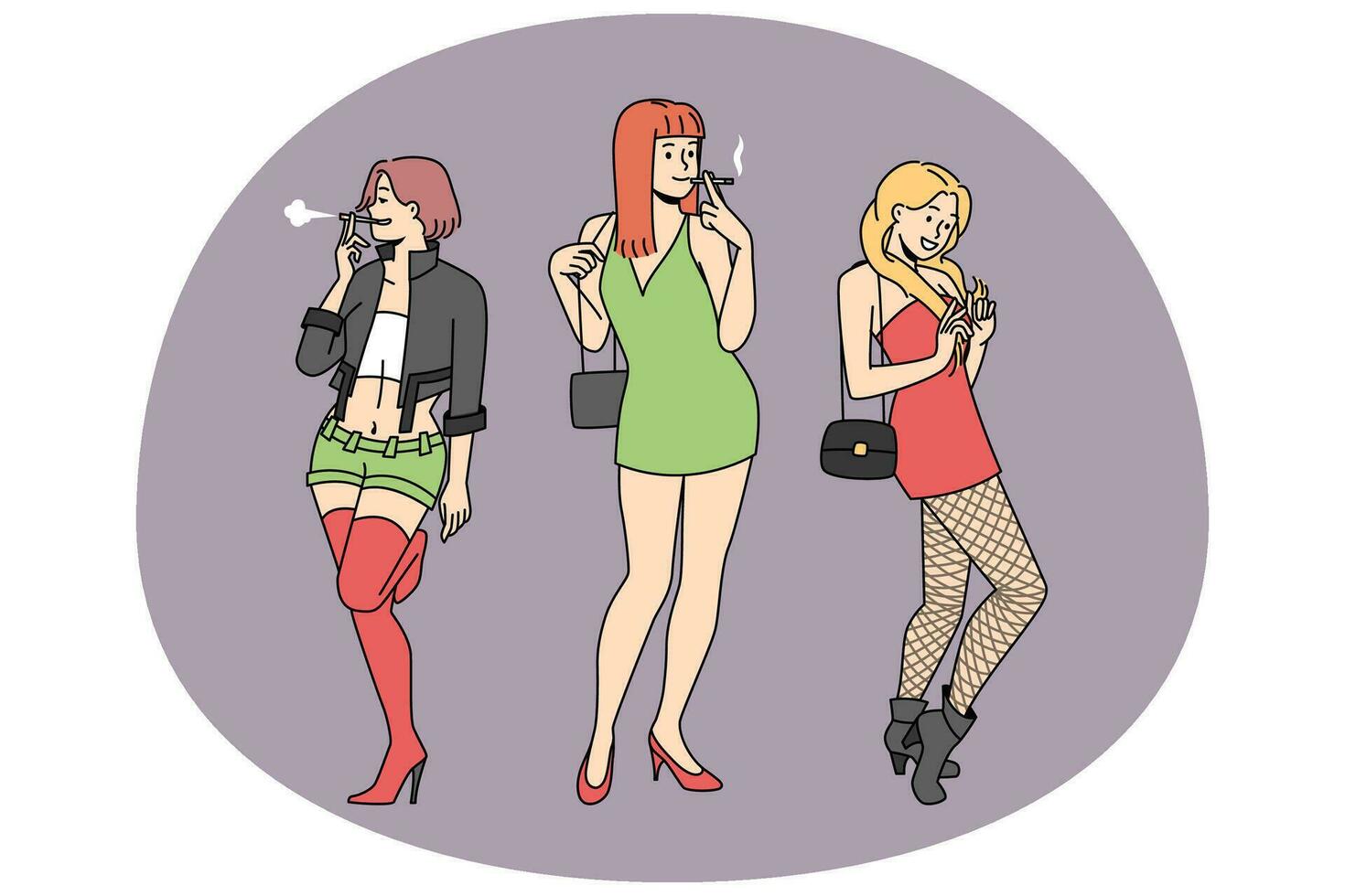 Group of prostitutes outside vector